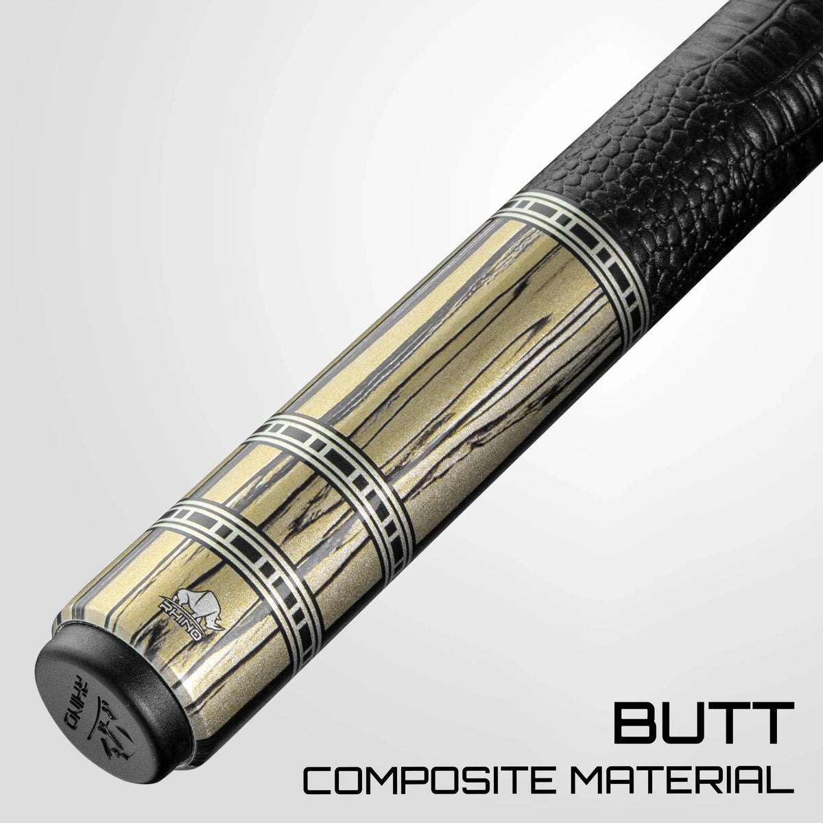 RHINO RETRO POOL CUE-ÉBANO LUNA PALIDA-AGARRE PIEL DE COCODRILO