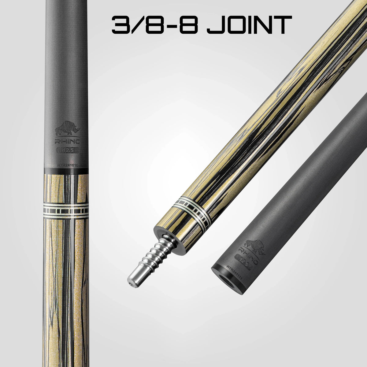 RHINO RETRO POOL CUE-ÉBANO LUNA PALIDA-AGARRE PIEL DE COCODRILO