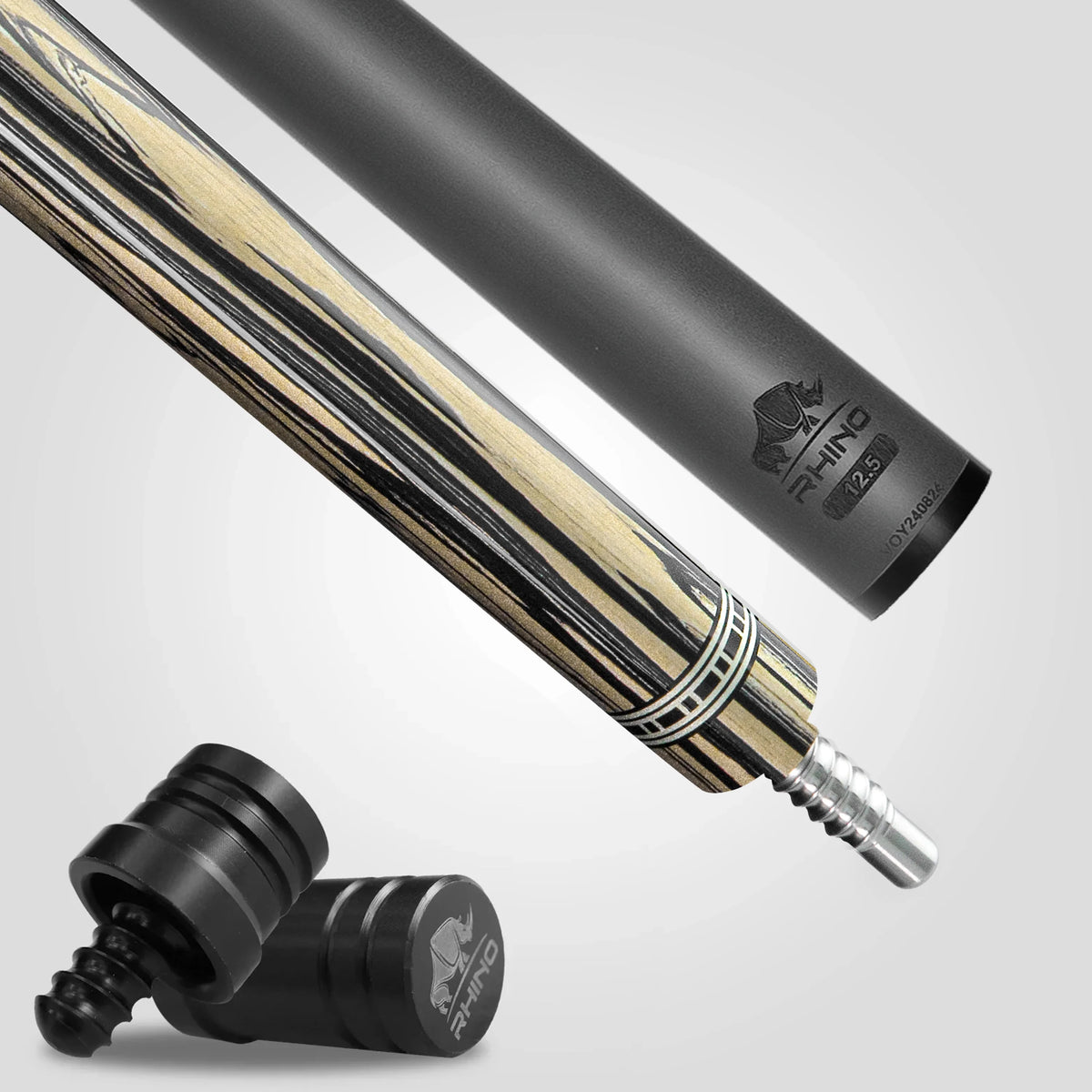 RHINO RETRO POOL CUE-ÉBANO LUNA PALIDA-AGARRE PIEL DE COCODRILO