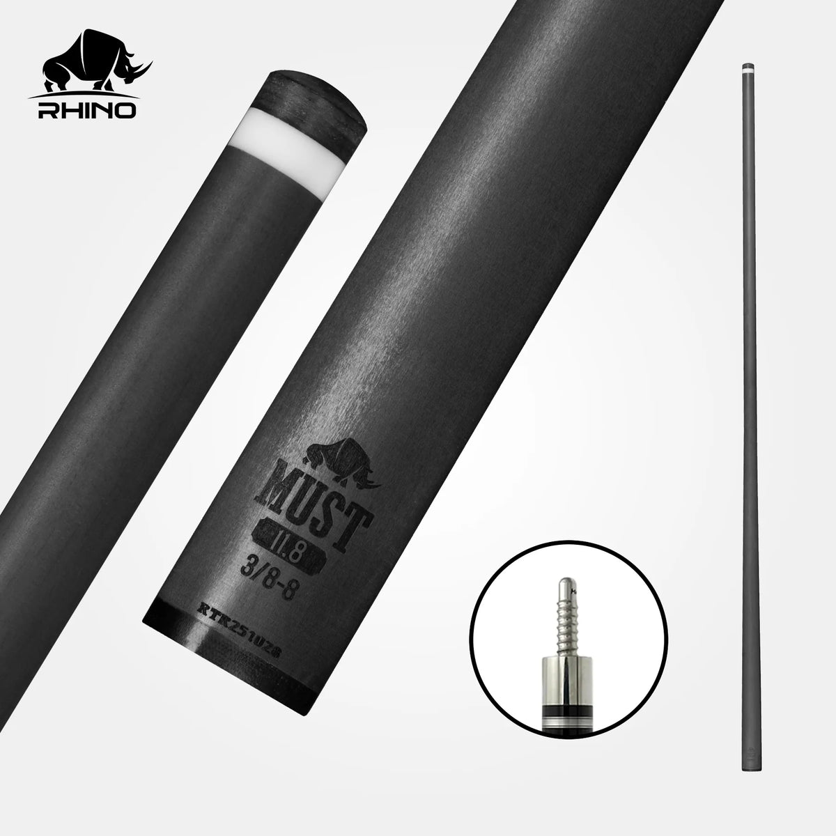 RHINO MUST 30" / 3/8-8 Pro Carbon Pool Cue Single Shaft