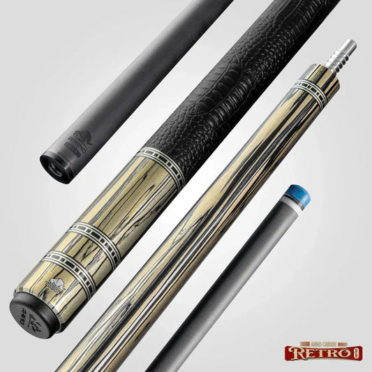 RHINO RETRO POOL CUE-ÉBANO LUNA PALIDA-AGARRE PIEL DE COCODRILO